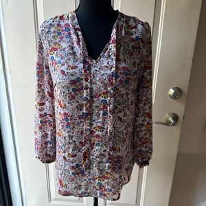 Talbots Women's Blouse Print multicolored flowers Size XS. Long sleeve with tie.